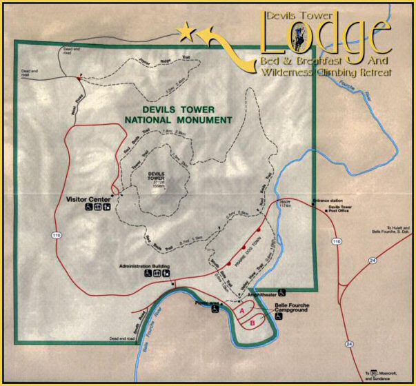 Map to Devils Tower Lodge